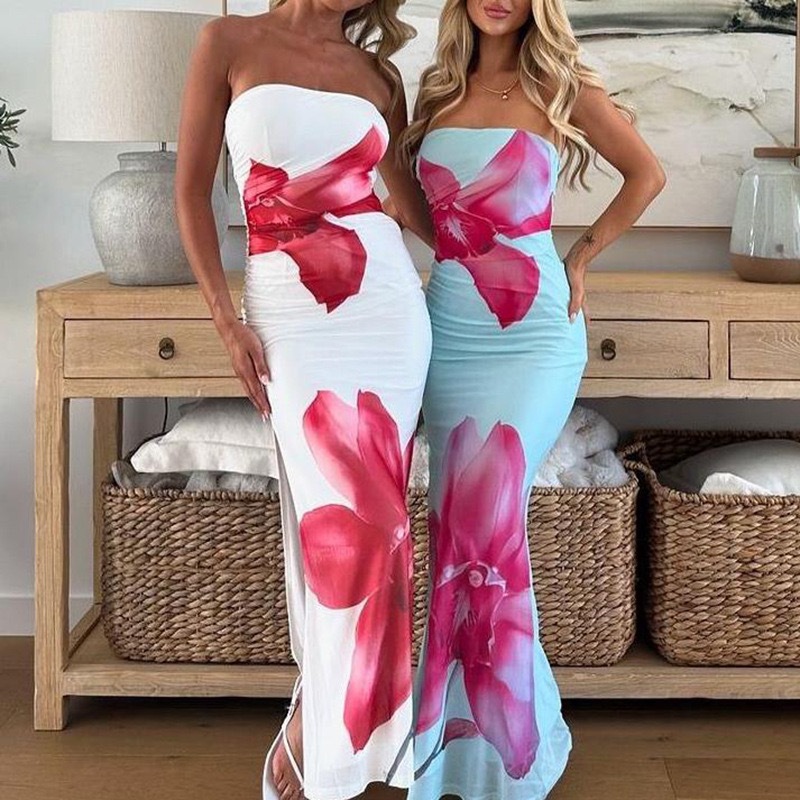 Wholesale Women's Sexy Painted Flower  Flower Holiday Daily Selfie Strapless Sleeveless Sheath Dress display picture 2