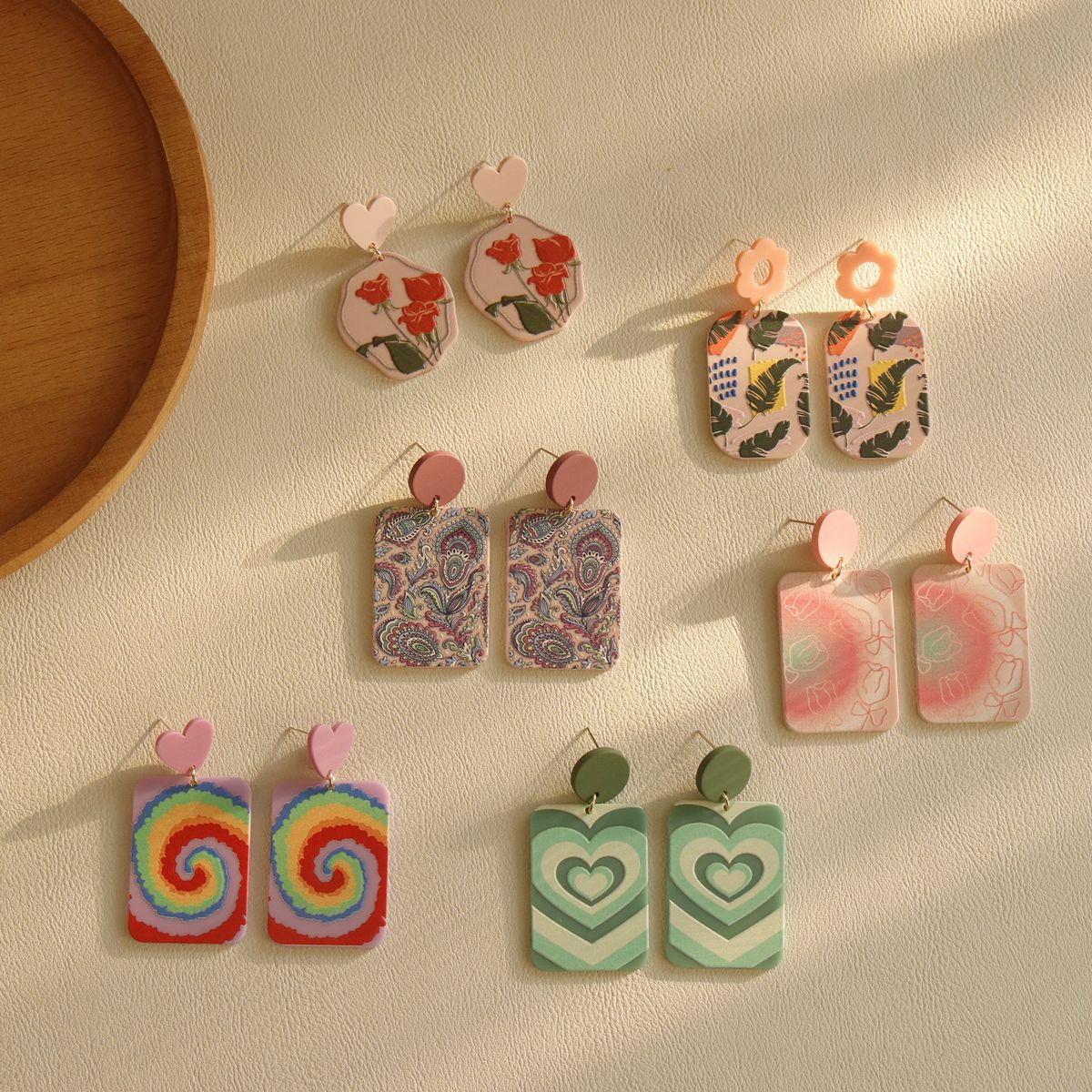 Women'S Gender Plating Design 1 Pair Vacation Heart Shape Flower Plating Arylic Alloy Drop Earrings