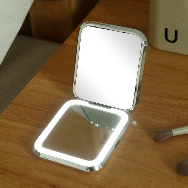 ポータブル LED 化粧鏡ポータブル折りたたみライト付きイン折りたたみミニハンドヘルド両面化粧鏡学生用小型ミラー|undefined