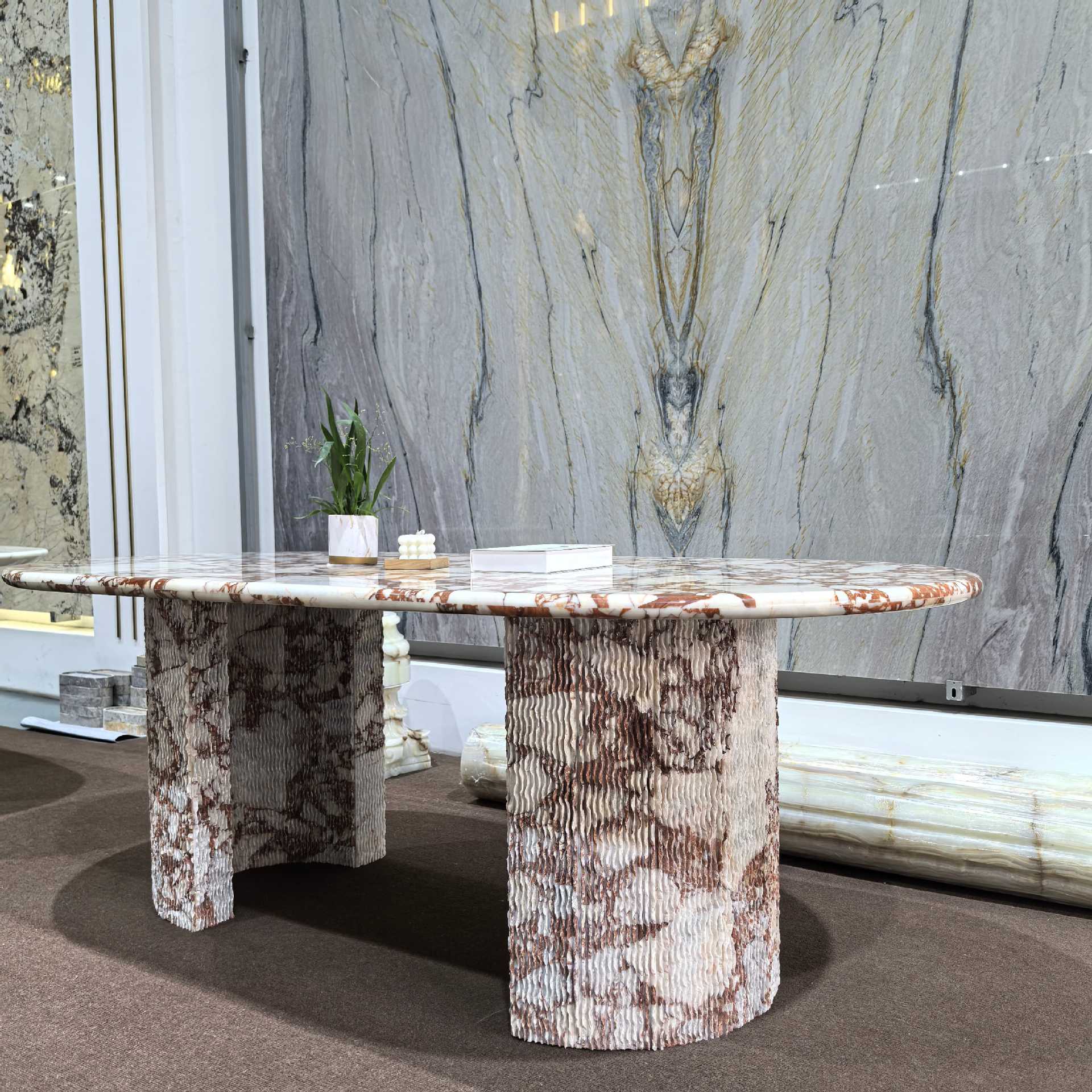 Calacatta Red Marble Dining Table, Luxury Stone Dining Table Set, Living Room Coffee Table, Custom-Made for Home Use, Italian Minimalist Style