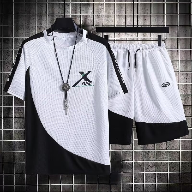 Sports suit Men's Quick-drying T-shirt Short-sleeved Running Jersey Fitness Clothes Summer Basketball Badminton Clothes Short Pants