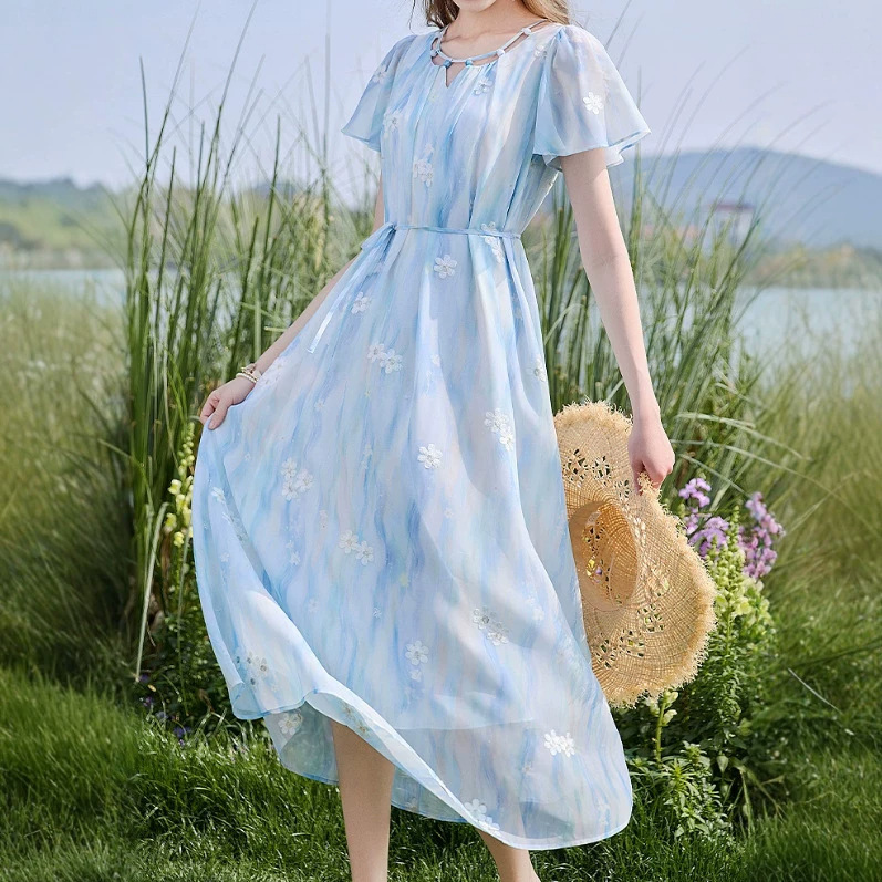 Dress for Women 2026 Summer New Style French Floral Holiday Style Embroidered Chiffon Dress L86S522 Dress for Women 2026 Summer New Style French Floral Holiday Style Embroidered Chiffon Dress L86S522