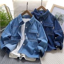外贸出口男童2025新款休闲牛仔长袖衬衫纯棉上衣儿童韩版童装衬衣