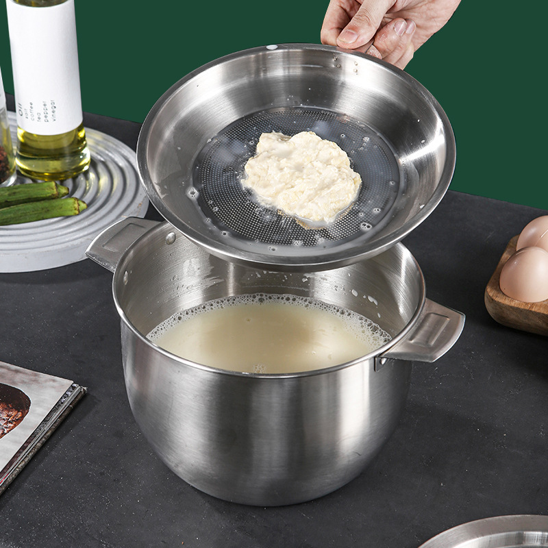 Lard oil filter pot 304 stainless steel household oil storage barrel soup pot filter oil residue pot oil storage tank lard basin