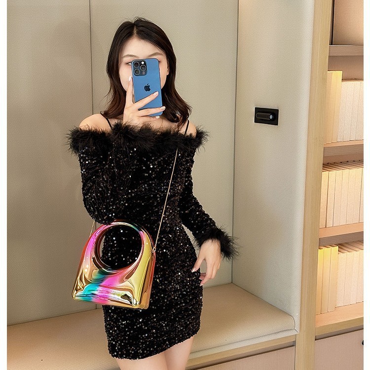 2025 nueva moda transfronteriza bolsa de cena de mujer acrílico brillante bolsa de meseta de fiesta simple bolsa cuadrada mochila