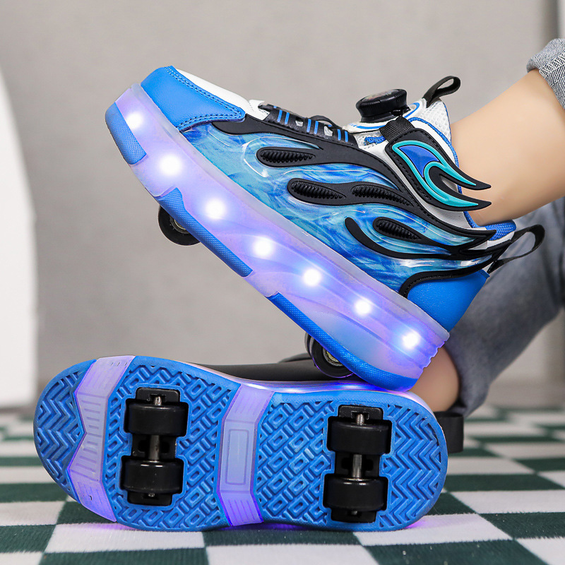 heloo shoes boys skate shoes 2025 new girls cross-border four-wheel children flashing light luminous skates charging shoes