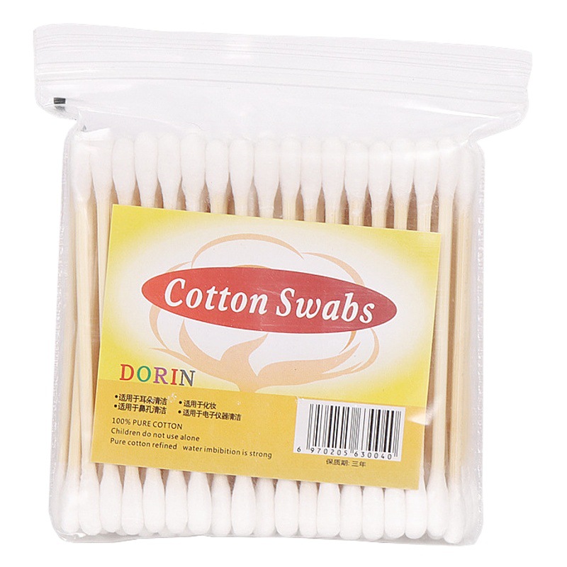 100 hisopos de algodón desechables de doble cabeza, embalados individualmente para limpieza y maquillaje