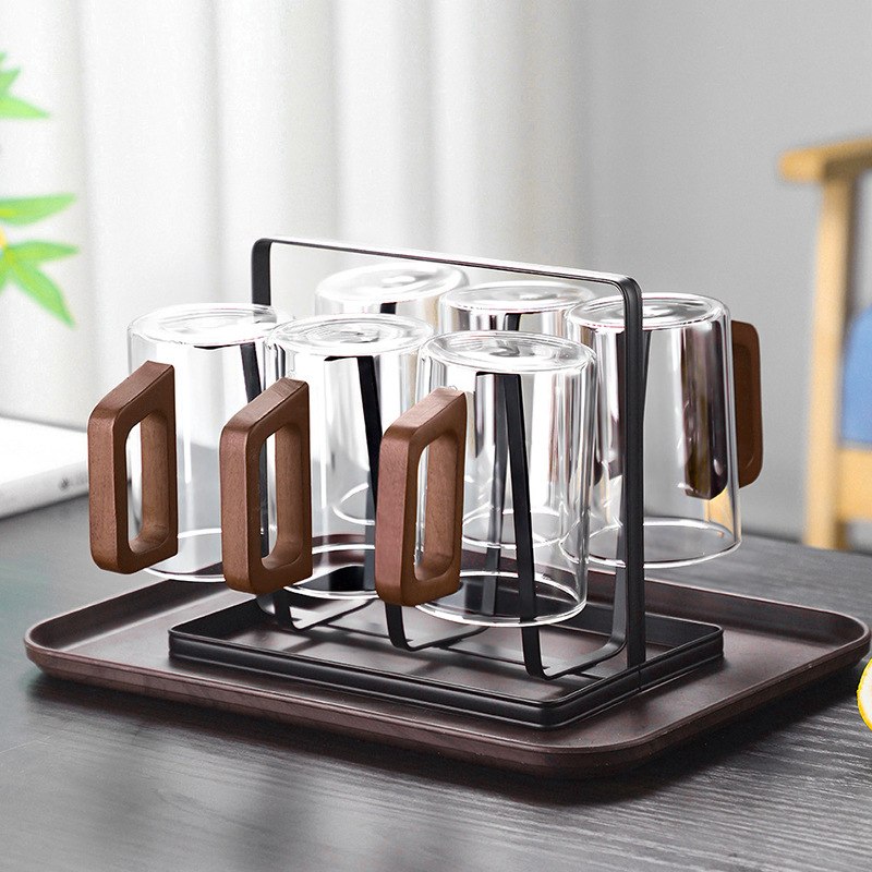 Taza de té de vidrio con mango de madera transfronterizo, resistente a altas temperaturas, juego de tazas para sala de estar, juego de tazas de agua para el hogar, hervidor de agua para hospitalidad.