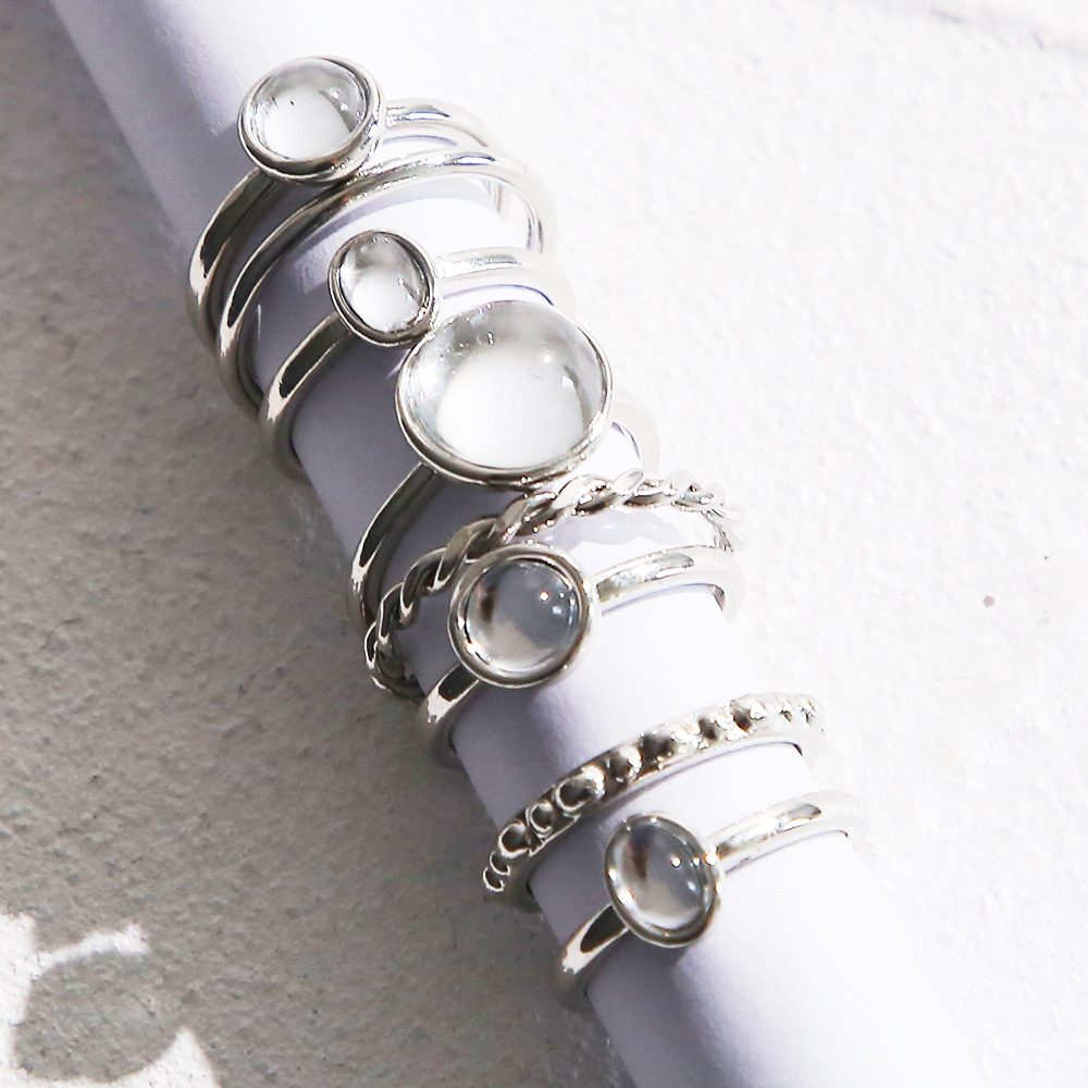 simple retro round gem ring fashion temperament goddess jewelry color contrast Ring Ring 8-piece set_voghion.com