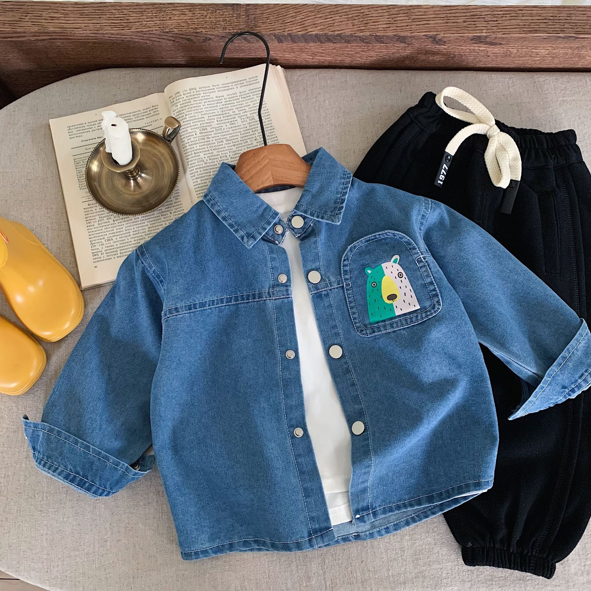 Denim per ragazzi 2024 nuovo stile fresco e alla moda, abbigliamento autunnale, capispalla per bambini, maglietta a maniche lunghe alla moda_voghion.com