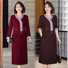 妈妈秋装气质连衣裙新款中老年女装春秋季时尚拼接显瘦假两件裙子