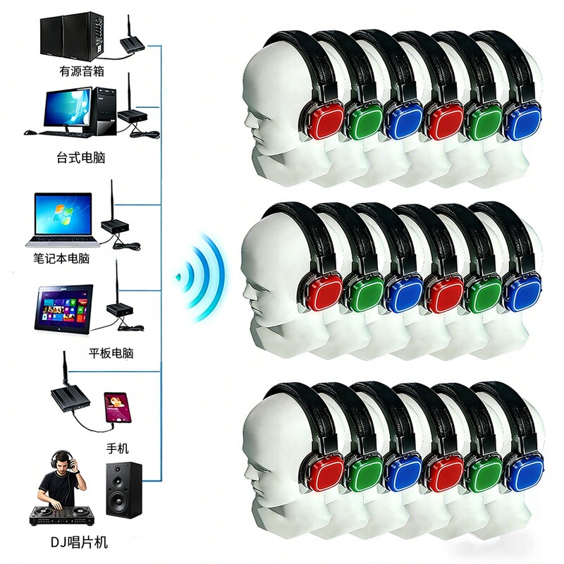 3-Channel Transmitter Wireless Silent Disco Headphones Outdoor Music Festival Events Healing Club Headset