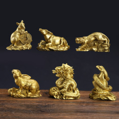 Copper Twelve Zodiac Figurines - Brass Rat, Ox, Tiger, Rabbit, Dragon, Snake, Horse, Goat, Monkey, Rooster, Dog, Pig Home Decor Crafts Wholesale