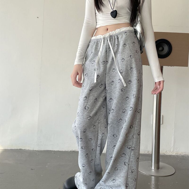 Gray Kitty Casual Pants for Women, Autumn Loose Fit, Slimming Straight-Leg Drapey Wide-Leg Pants, Walking Pants, Sports Long Pants Gray Kitty Casual Pants for Women, Autumn Loose Fit, Slimming Straight-Leg Drapey Wide-Leg Pants, Walking Pants, Sports Long Pants