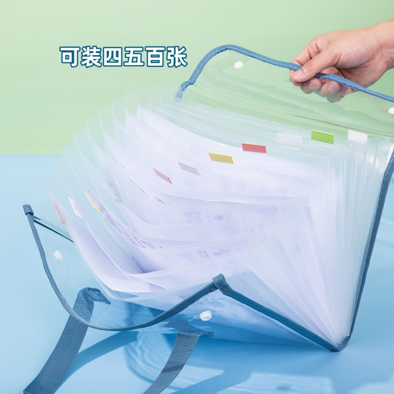 A4 carpeta de bolsa de papel de prueba transparente 13 capa de gran capacidad paquete de órgano impermeable de PVC bolsa de almacenamiento de datos de papel de prueba de estudiantes