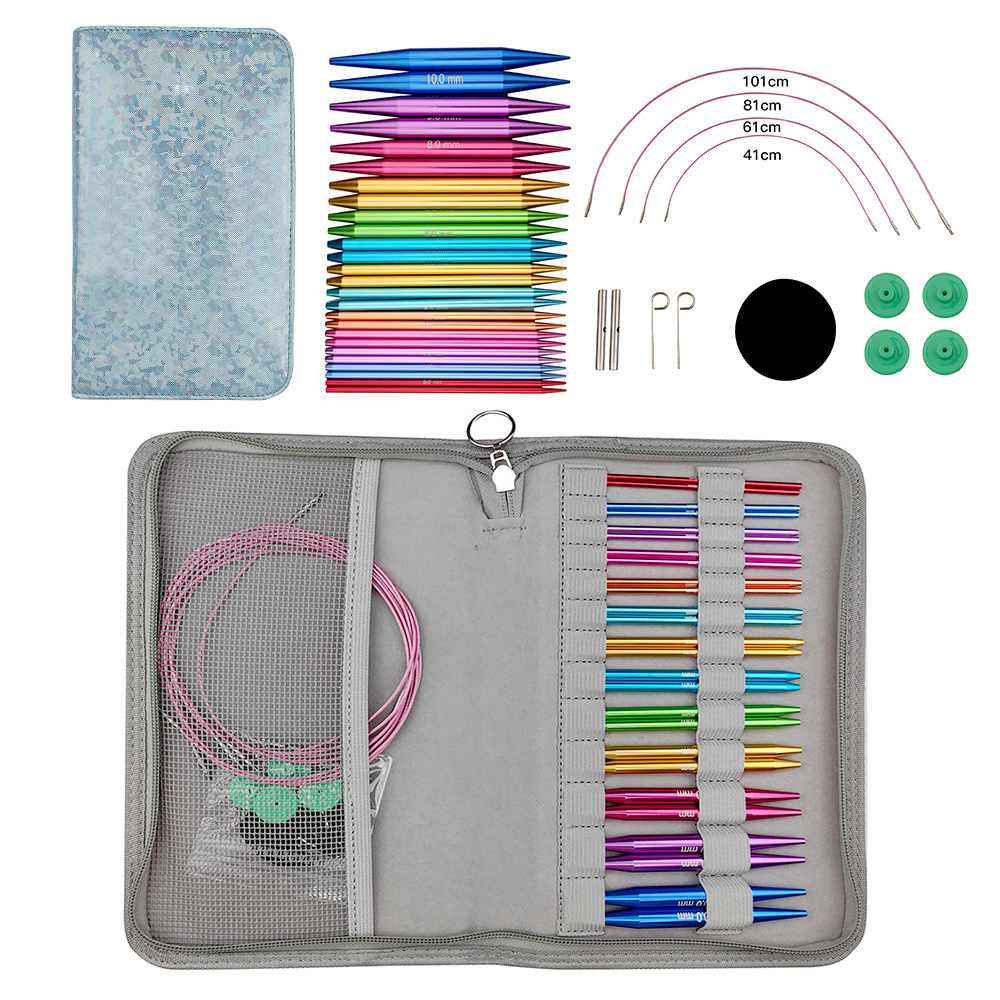 Herramientas transfronterizas agujas de suéter de óxido de aluminio arco iris marcación láser desmontable agujas de anillo de cambio de cuerda agujas de ciclo 13 pagos