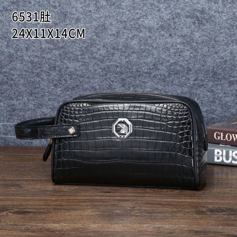 Crocodile Belly Pattern Men's Portable Large Handbag Large Capacity Boss Bag Business Men's Handbag Multi-Functional Clamp Trendy Bag
