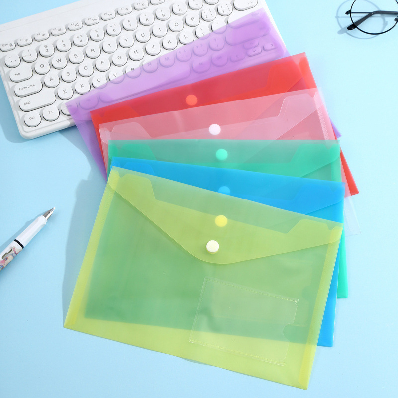 纯彩色半透明按扣式可放卡片文件袋学生试卷资料文件袋办公文件袋