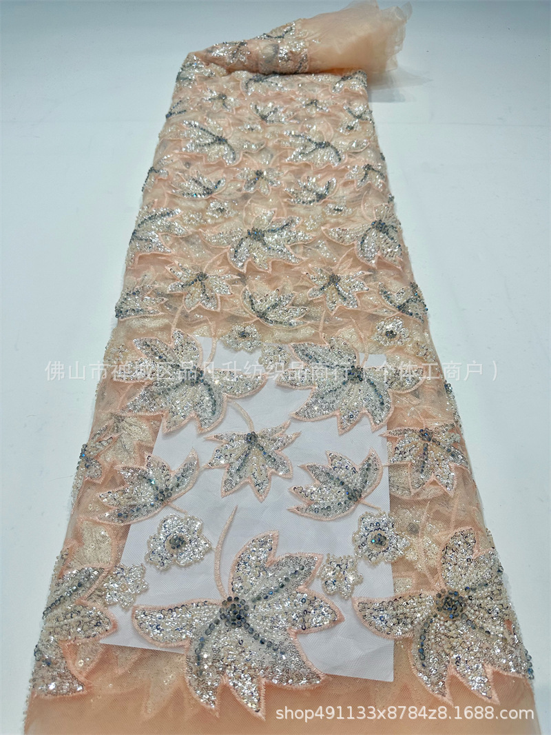 Bordado de tubo de cuentas Industria pesada Lujo Color Diamond Bordado Tela Vestido de novia Cena Vestido de dama Tela de encaje image 8