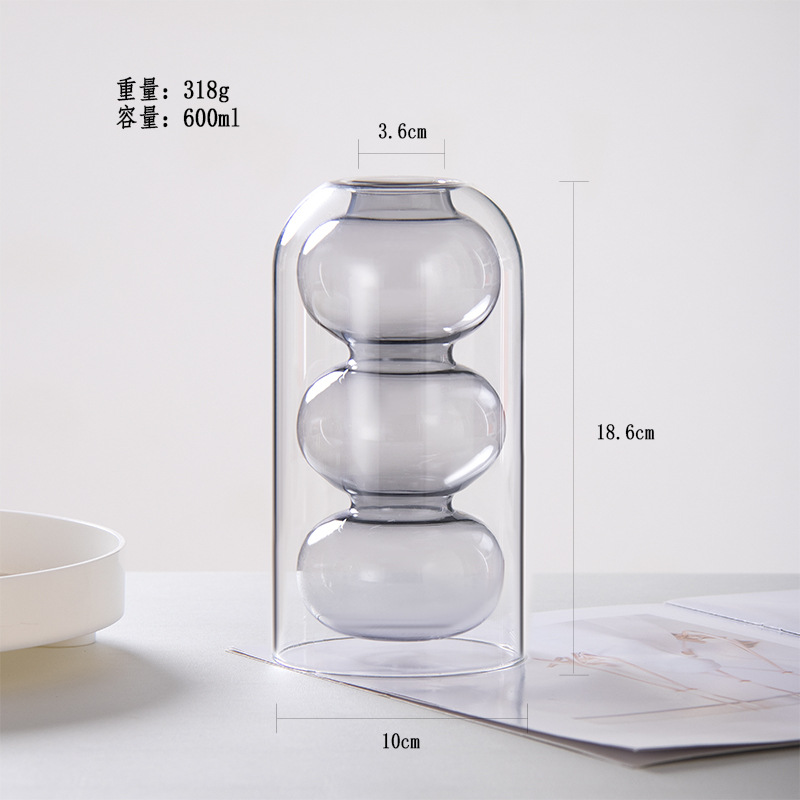 Nórdico creativo vidrio de color pequeño jarrón ins estilo decoración simple sala de estar arreglo floral flor seca agua transparente nutritiva boca fina