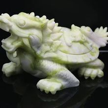 天然蓝田玉招财龙龟摆件客厅玉石龙头龟纳福办公室家居工艺品摆件