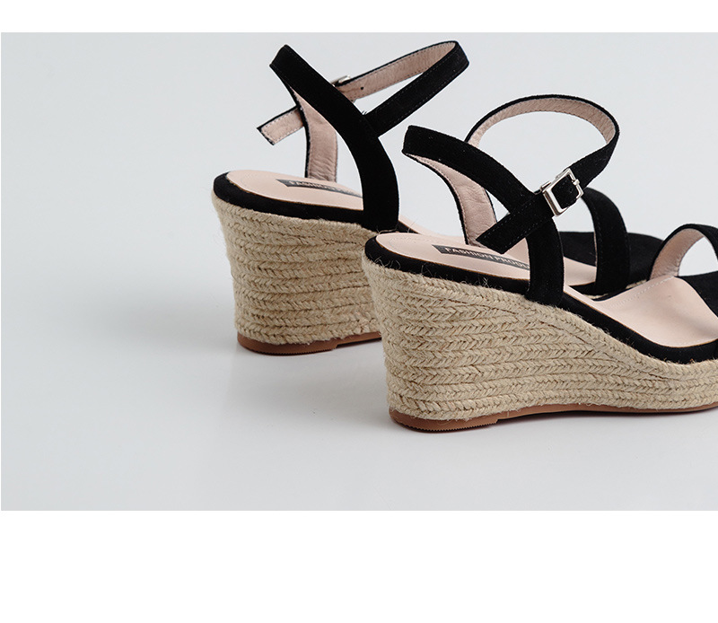 Sandal nữ quai ngang hở mũi gót cao 7 cm đế rơm — Màu đen chi tiết 22