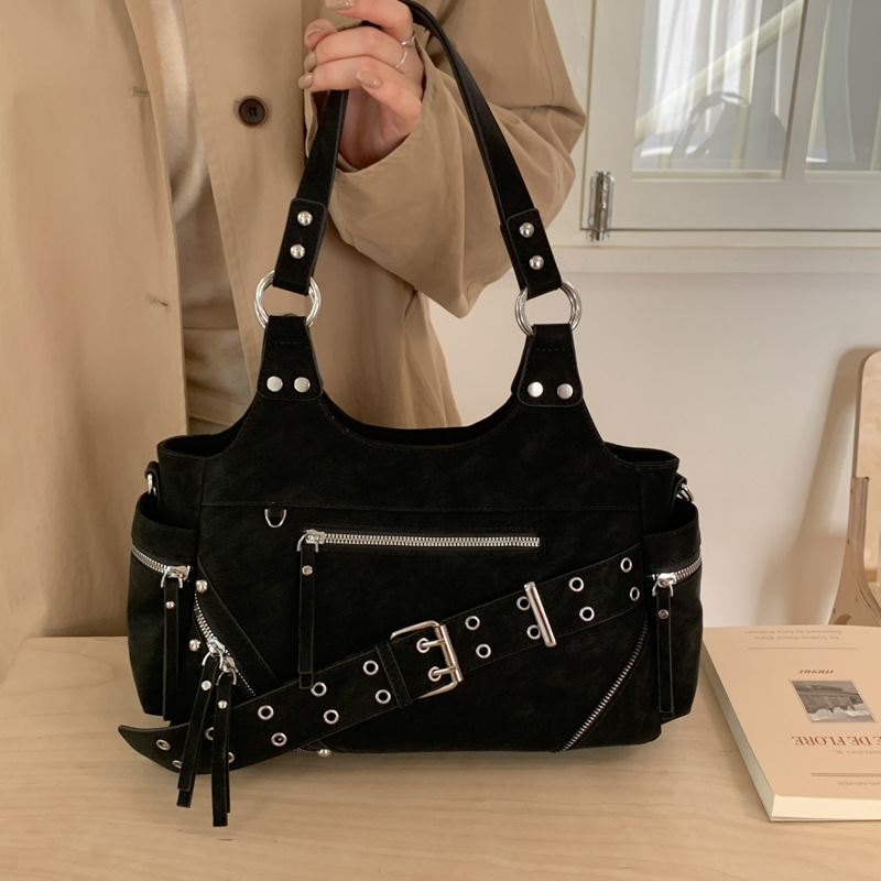 Cross-border retro cool girl moto bolso nicho cinturón hebilla brazo bolso de hombro bolso de mujer mochila de viaje