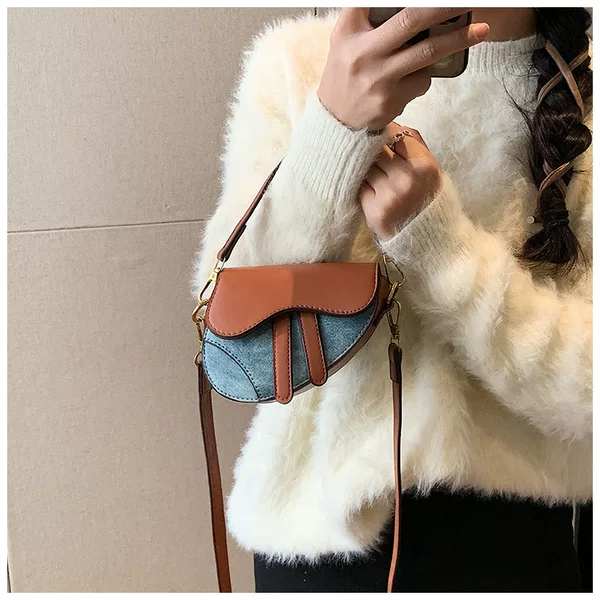 Korean Style Trendy Mini Handbag Crossbody Shoulder Saddle Bag European and American Style Fashionable Stylish Personality Color-Blocking Small Bag for Women