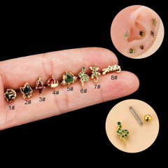 Stainless steel fine rod colorful zirconium gecko snake-shaped mini animal ear bone earring for Western and foreign trade piercing earrings, single piece