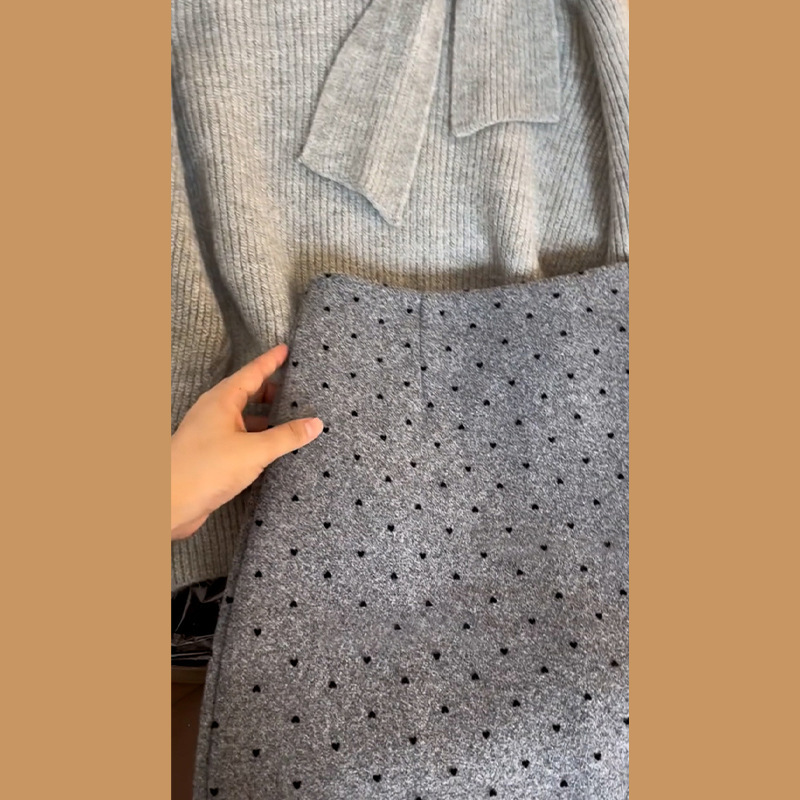 韩系氛围感穿搭一整套早秋新款慵懒风显瘦针织衫毛衣短裙两件套潮|undefined