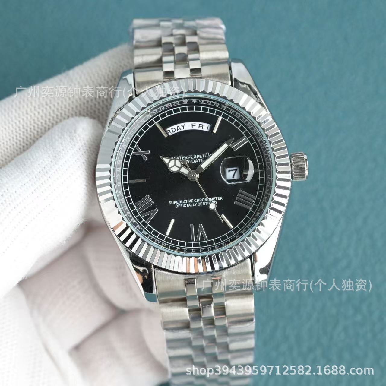 Cross-Border Foreign Trade Luxury Business Watch with Solid Stainless Steel Strap, 3-Hand Calendar, Men's Quartz Watch, Versatile