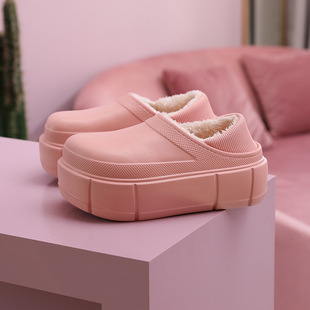 New Fashion Winter Cotton Shoes Women's Increased Thick Bottom Warm Fleece-lined Comfortable Casual Home Bag with Cotton Slippers