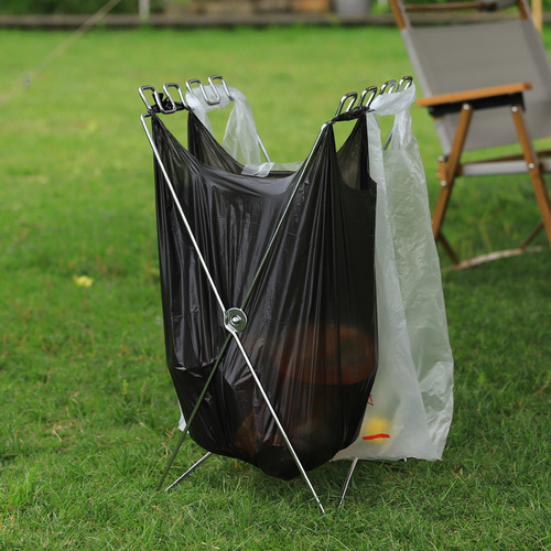 Household Kitchen Folding Trash Bag Bracket Trash Can Holder Outdoor BBQ Picnic Portable Waste Rack Metal Bracket