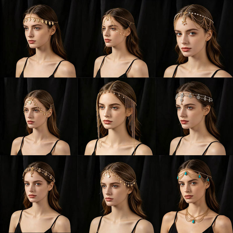 Cross-Border Popular Zircon Tassel Hair Chain, Multi-Layer Exotic Style Ancient Chinese Style Hanfu Accessories, Greek Hair Accessories, Forehead Chain for Women