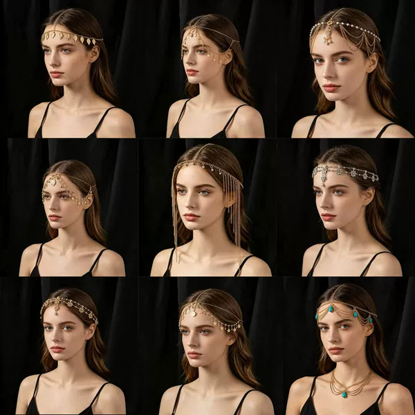 Cross-Border Popular Zircon Tassel Hair Chain, Multi-Layer Exotic Style Ancient Chinese Style Hanfu Accessories, Greek Hair Accessories, Forehead Chain for Women