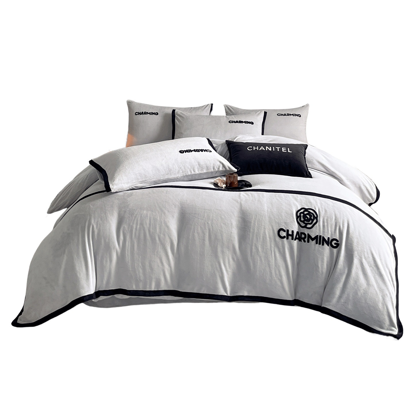 High-end A leche de lana de cuatro piezas de invierno otoño cálido bebé de lana de coral grueso sábanas de lana de cama cubierta cama