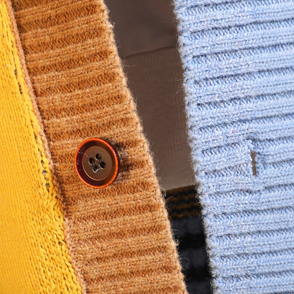 Cardigan col V pour homme – Tricot léger coupe décontractée (rouge/jaune, S-3XL)_voghion.com