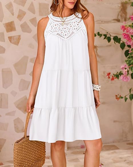 Women's Regular Dress Simple Style Halter Neck Lace Sleeveless Solid Color Knee-Length Holiday Daily display picture 1