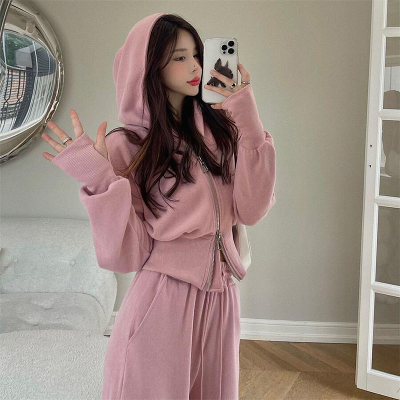 Trendy Sports Fashion Set for Women 2026 Spring and Autumn Korean New Style Hooded Sweatshirt Casual Long Pants Two-Piece Set Trendy