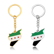 速卖通亚马逊热卖叙利亚地图旗帜钥匙扣挂件合金滴油吊坠项链现货