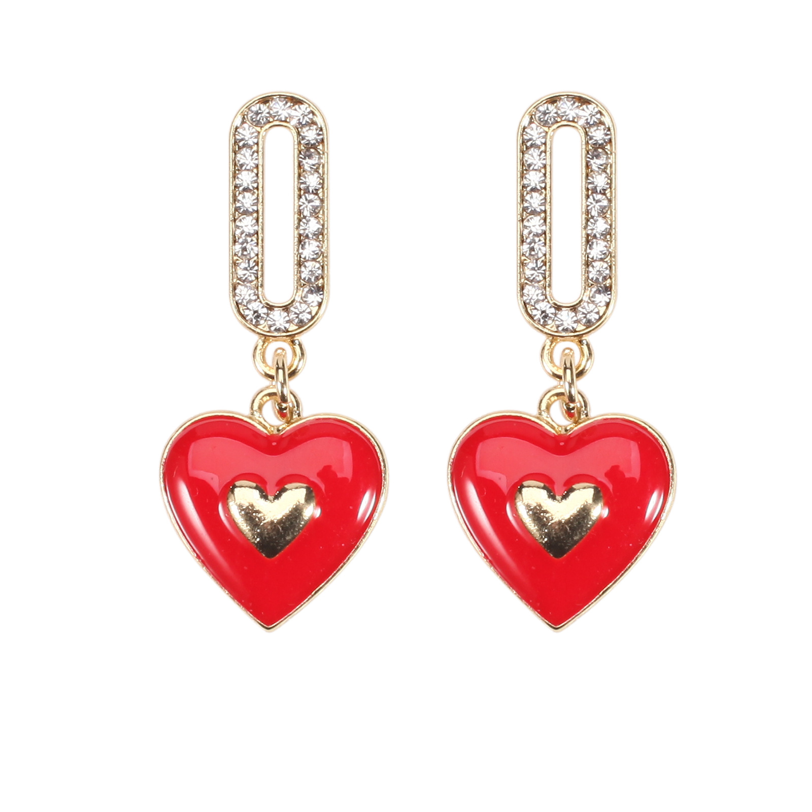 18g Weight Copper Ear Needle Material Rhinestones, Pearl Inlay Material Drop Earrings Classification 1 Pair Quantity Holiday, Daily Occasion Alloy Material Heart Shape Pattern Women's Gender Enamel, Inlay Design IG Style, Sweet Style 1 Pair IG Style Sweet Heart Shape Enamel Inlay Alloy Rhinestones Pearl Drop Earrings 33