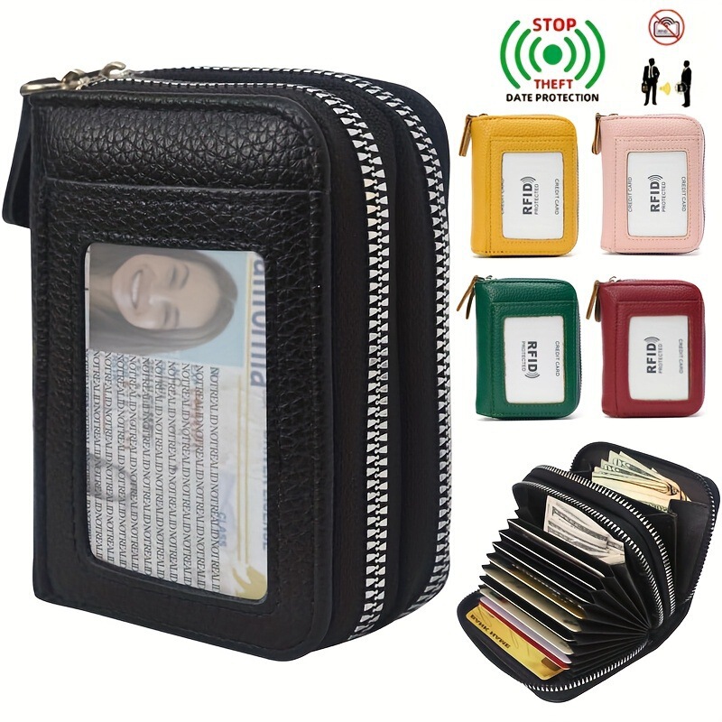 Manufacturer's Direct Cross-Border Sales: Double Zipper Transparent Window Multi-Card Slot Accordion Card Holder Pu Bus Card Multi-Purpose Coin Wallet