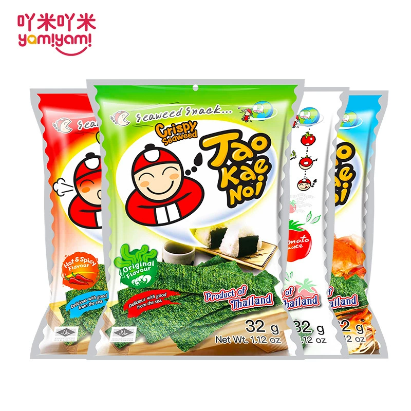 Импортированная тайская еда Taokaenoi - пакеты с водорослями 32 г, много вкусов
