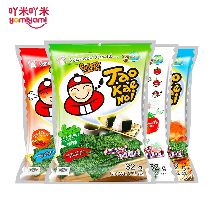 Импортированная тайская еда Taokaenoi - пакеты с водорослями 32 г, много вкусов