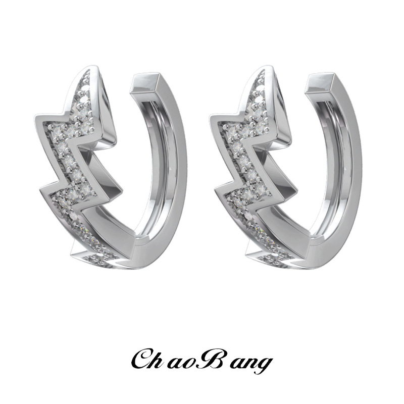 Cross-Border Full Diamond Lightning Earrings for Men, Trendy, Fashionable, Light Luxury, High-End, Simple, Versatile, Personalized Design Earrings for Women