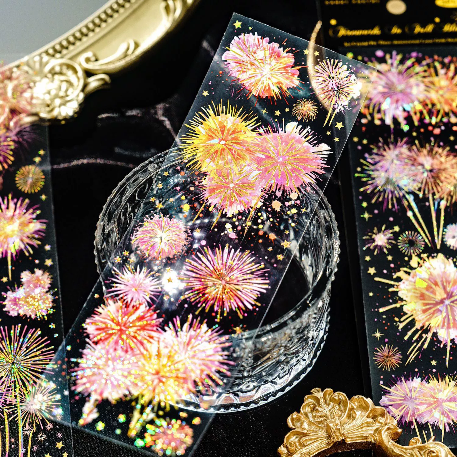 Сахарная поэзия фейерверк мгновенная серия ПЭТ плоские наклейки с искровой темой ручной записи 3 наклейки 4