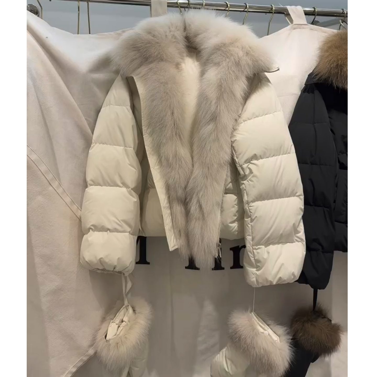 Cross-Border Short Large Fur Collar Puff down Jacket for Women 5 Winter New Small White Duck down Warm Bread Jacket