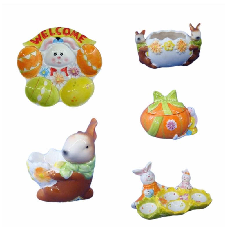Taza de huevo de cerámica pintada a mano transfronteriza huevo plato huevo huevo cuadrícula conejo de Pascua forma huevo bandeja hecha a mano