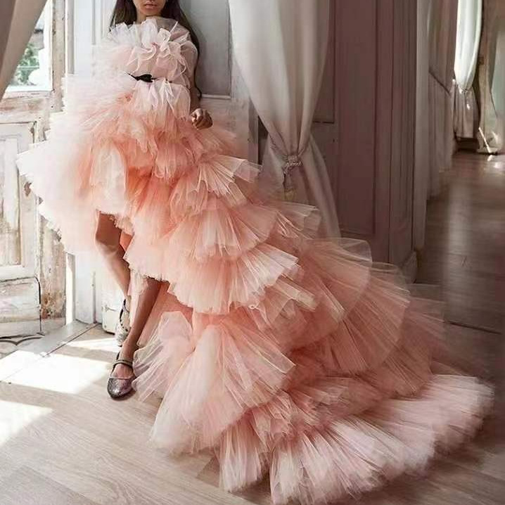 Vestido de pasarela para niños para niñas corto delantero y trasero largo traje de acogida niña fiesta de cumpleaños vestido de princesa