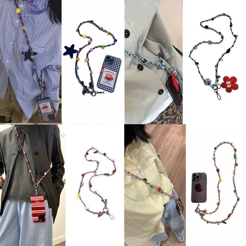 [Amber Sea Salt] Popular Niche Design Stereo Flower Hand-Woven Halter Crossbody Mobile Phone Chain Pendant